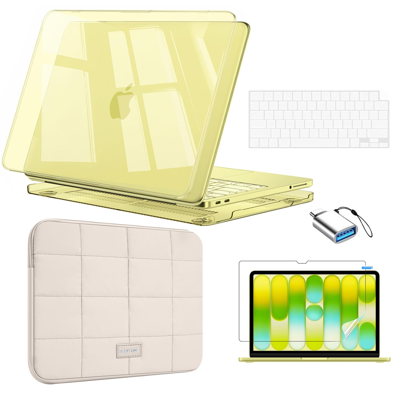 eoocoo for macbook neo case 13 inch 2026 model a3404, crystal citrus | crack & scratch resistant, sturdy, hard shell case & sleeve bag & type c & keyboard skin & screen film, mac neo accessories