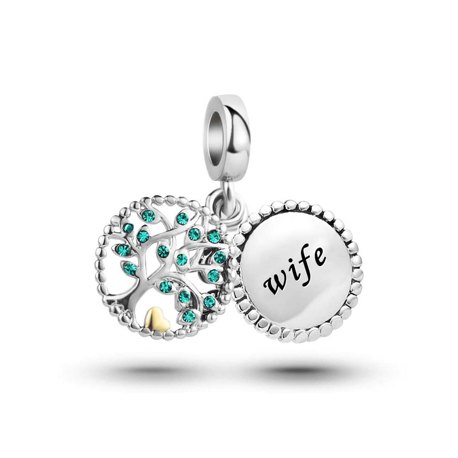 KunBead Jewelry I Love You Wife Girlfriend Charms Family Tree Heart Dangle Crystal Valentine Charm for Bracelet Necklace