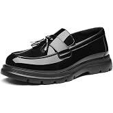 HEEZ Men's Chunky Platform Loafers with Tassel Slip On Dress Shoes | Non-Slip Lug Sole, Soft Faux Leather, Comfortable for Office Business Work Daily