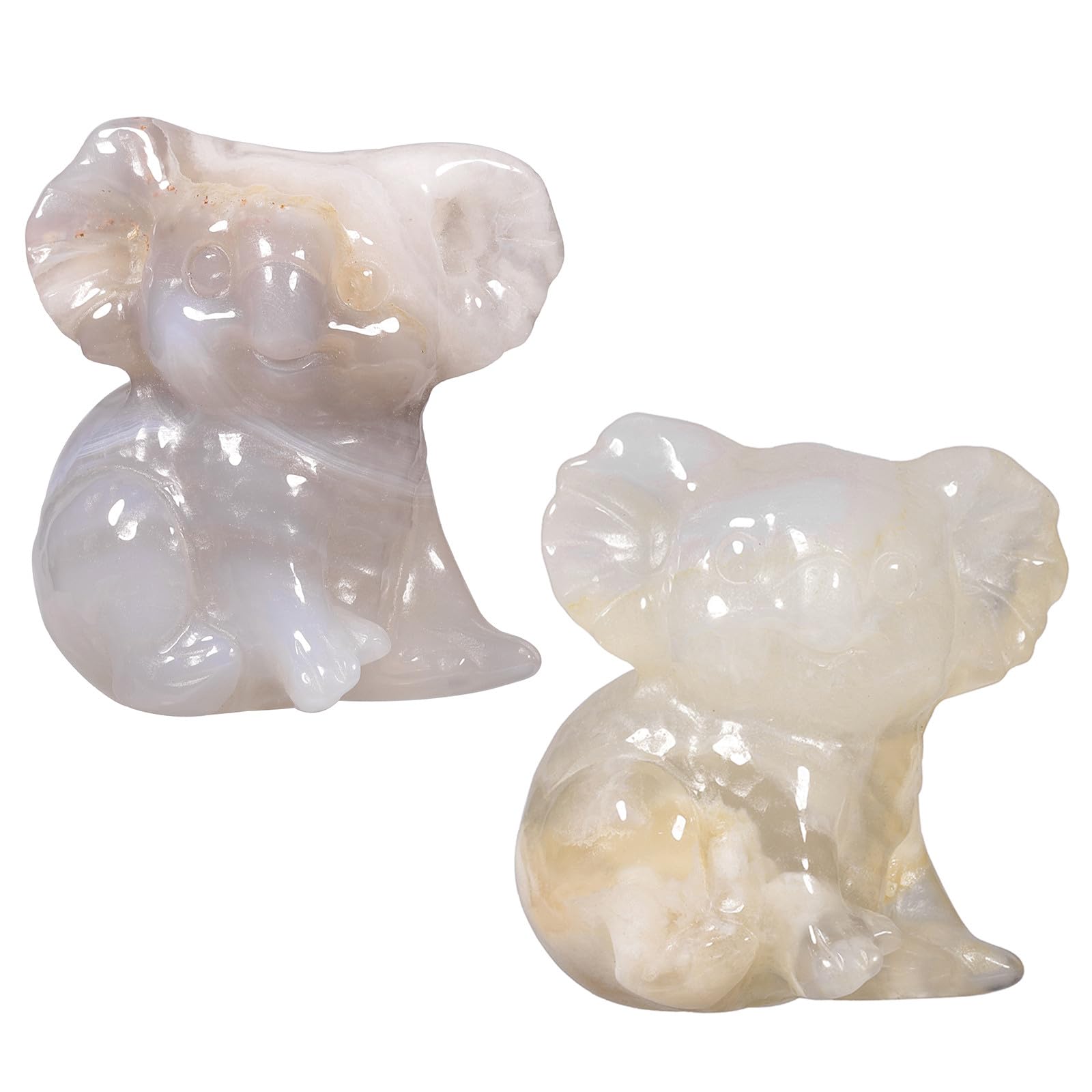 Nupuyai 2pcs Cherry Blossom Agate Mini Crystal Stone Statue Carved Animal Kangaroo Set, Energy Healing Stone Figurine Spiritual Ornament Home Office Decor