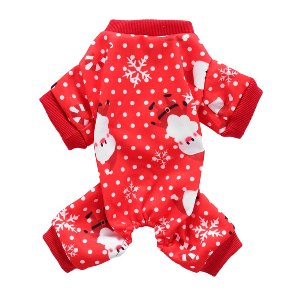 POPETPOP Christmas Dog Pajamas Winter Warm Soft Cotton Sweatshirt with 4-legs and elastic waist design,Family Xmas Holiday Matching Pjs for Small Medium Dogs Cats Size L (Red)