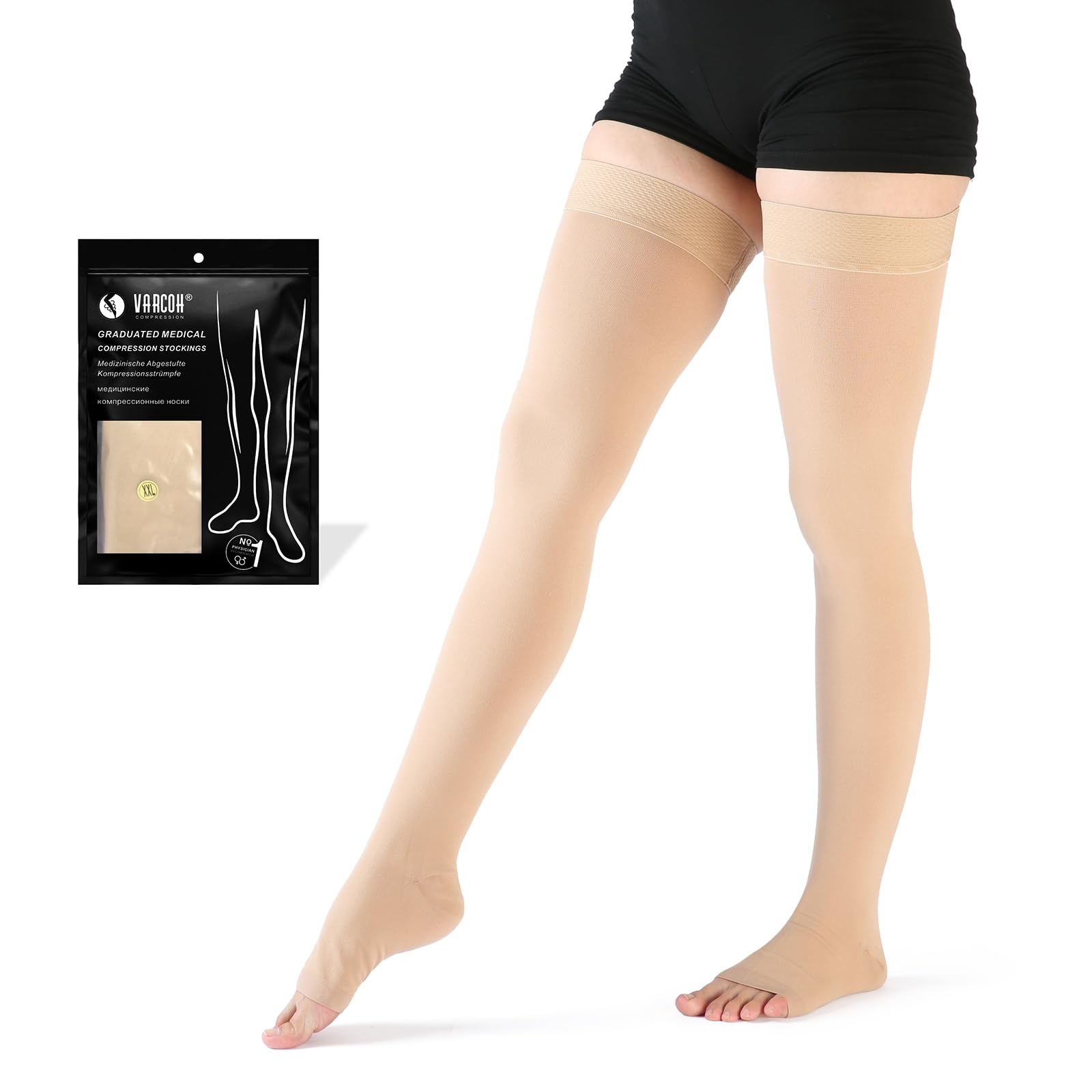 VARCOH Thigh High Open Toe Compression Socks for Women , 20-30 mmHg Compression Stockings Men Best for DVT, Maternity, Pregnancy, Varicose Veins, Relief Shin Splints, Edema