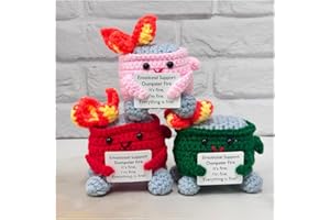 ROVYFOTA Emotional Support Crochet Dumpster Fire with Positive Card Cute Room Decor Knitted Toys Funny Crochet Support Buddies Gifts for Friends (Green&Pink&Red)