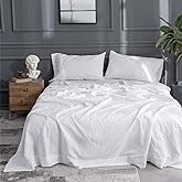 Simple&Opulence Belgian Linen Sheet Set Solid Color - 4 Pieces (1 Flat Sheet, 1 Fitted Sheet & 2 Pillowcases) Natural Flax Cotton Blend Soft Breathable Farmhouse Bedding - Full Size, White