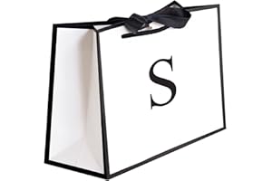 QLSKO Initial Gift Bag with Bow Ribbon Personalized Horizontal Paper Bag Monogrammed Birthday Gifts for Women Men (S-Small)