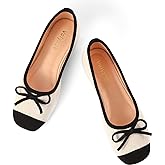 Volyxus Women's Ballet Flats Cap Toe Bow Flats Two Tone Slip On Flats Comfort Square Toe Dressy Flat Shoes for Casual Work