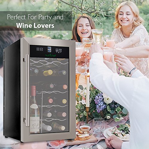 NutriChef PKDSWC18 18 Bottle Dual Zone Thermoelectric Wine Cooler - Red and White Wine Chiller - Countertop Wine Cellar - Freestanding Refrigerator - With LCD Digital Touch Controls - Stainless Steel - Thumbnail 5
