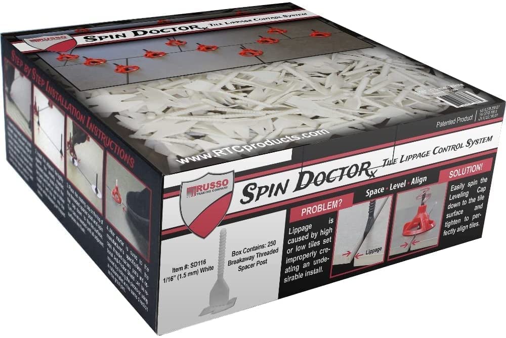 Russo Trading Company SD116 Spin Doctor Tile Leveling System 1 by 16Th", 1.5mm- 1 Box of 250 Piece