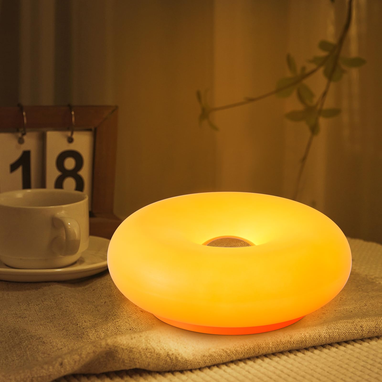 Photo 1 of MIXL - Donut Table Lamp,Creative Orange Donut Atmosphere Lamps with Plastic Shade,Retro-Modern Table Light,3-Color Dimmable Nightstand Lamp for Bedroom and Desk, Aesthetic Home Decor & Gifts (Orange)