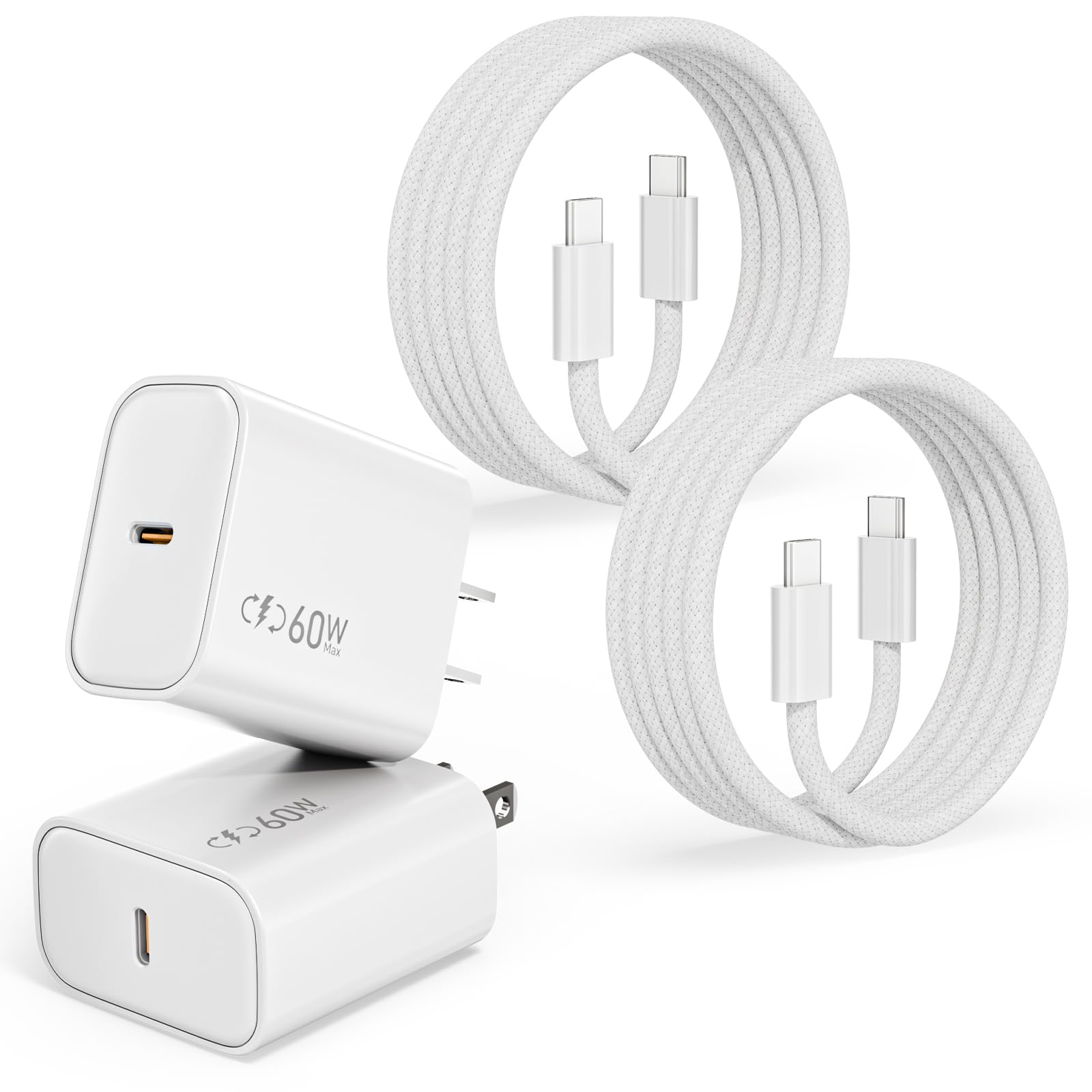 iPhone 17 16 15 Charger Fast Charging, 2Pack 40W-60W Dynamic PD USB C Charger Block Type C Charge with USB C to C Fast Charging Cord Braid Cable for iPhone 17/Air/17 Pro/17 Pro Max/16/16 Pro/15 ProMax Image