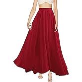 v28 Women Full/Ankle Length Elastic Pleated Retro Maxi Chiffon Long Skirt