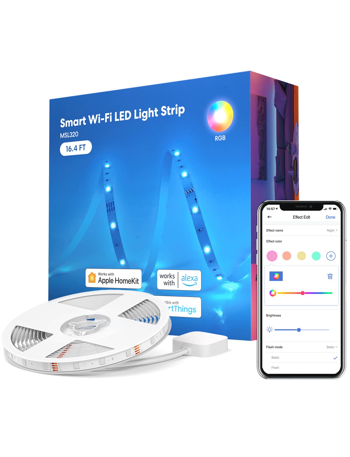 Photo 1 of meross Smart LED Strip Lights, 16.4ft WiFi Strip Work with Apple HomeKit, Alexa, Google Home, and SmartThings, 16 Million Colors with App Control and RGB LED Lights for Bedroom, Living Room, Kitchen