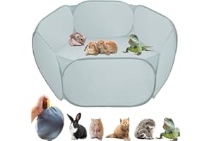GABRADEN Small Animal Cage Tent Playpen with Fabric,Reptiles Cage,Breathable Transparent Pet Playpen Pop Open Outdoor/Indoor Exercise Fence,Portable Yard Fence (Solid-Grey)