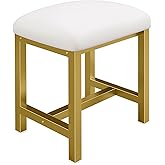 KAI-ROAD Small Vanity Stool, Cute Vanity Stools with Cushion, White Gold Makeup Vanity Chair for Small Spaces, Living Room, Bedroom, Bathroom, Entryway, Ottoman Foot Rest for Couch Sillas Modern