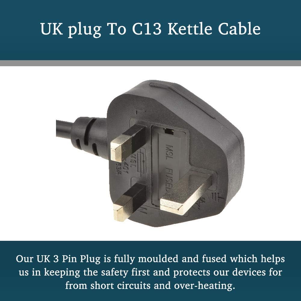 3 Prong power cable, kettle lead 2m, IEC C13 H05VV-F 0.75mm² 3G 13A, for TV Desktop, Mac, Computer, Printer, Projector - Image 5
