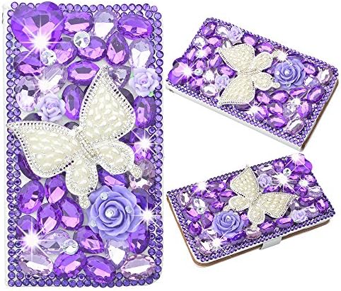Spritech Galaxy Note 8 Case, PU Leather Wallet Phone Case 3D Handmade Bling Design Flower Butterfly Decorated Folding Protected Smartphone Cover with Card Slots for (2017) Samsung Galaxy Note 8