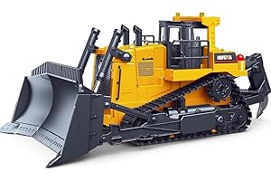 fisca Remote Control Bulldozer RC 1/16 Full Functional Construction Vehicle, 2.4Ghz 11 Channel Dozer Front Loader Toy with Light and Sound for Kids Age 6, 7, 8, 9, 10 and Up Years Old