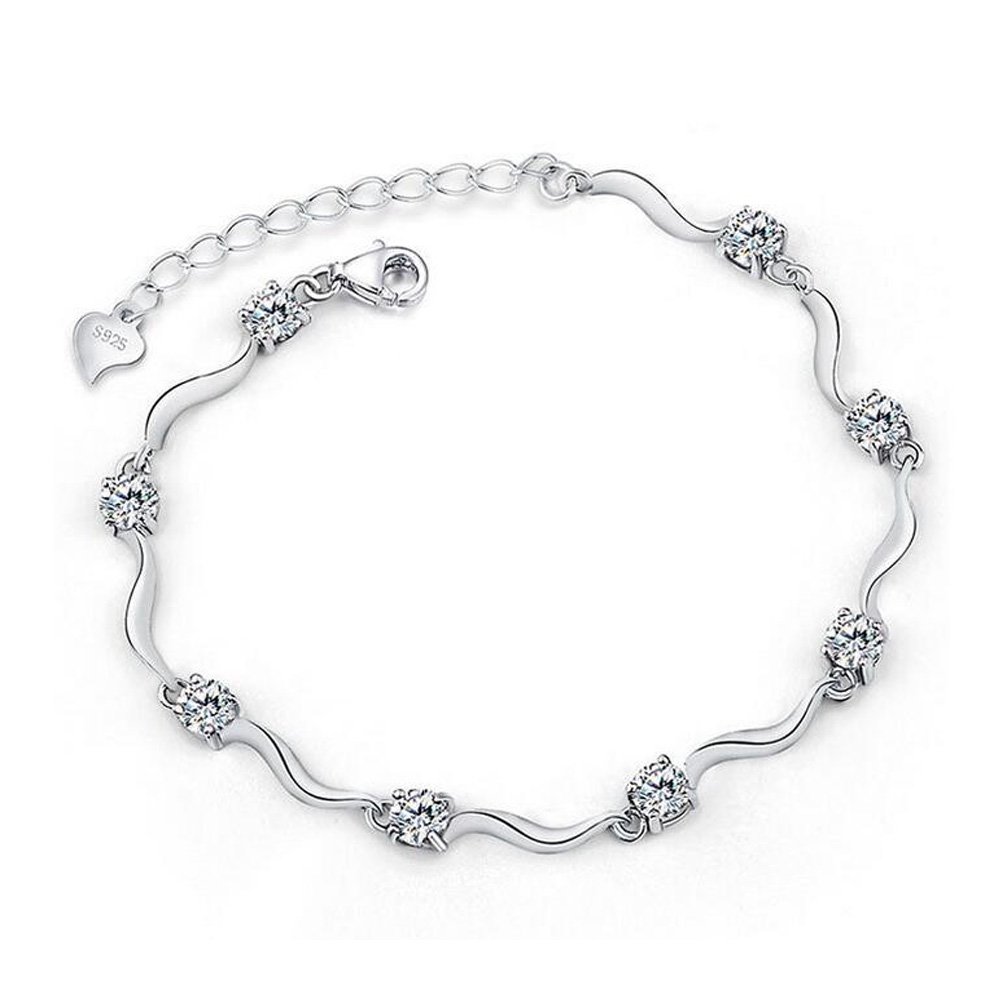NANHONG Dainty Jewellery Beaded Charm Bracelet in 925 Sterling Silver AAA Crystal Hand Catenary with Gift Box