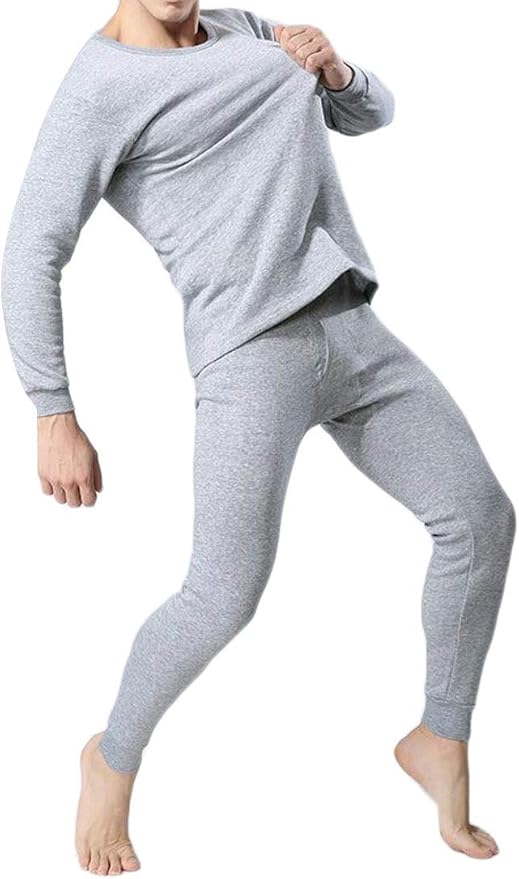 H&E Mens Long Johns Fleece RoundNeck Warm Thermal Underwear Sets Light Gray 2XL Amazon.co.uk