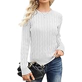 Esobo Women's Classic-fit Lightweight Cable Long Sleeve Mockneck Loose Casual Sweater Jumpers