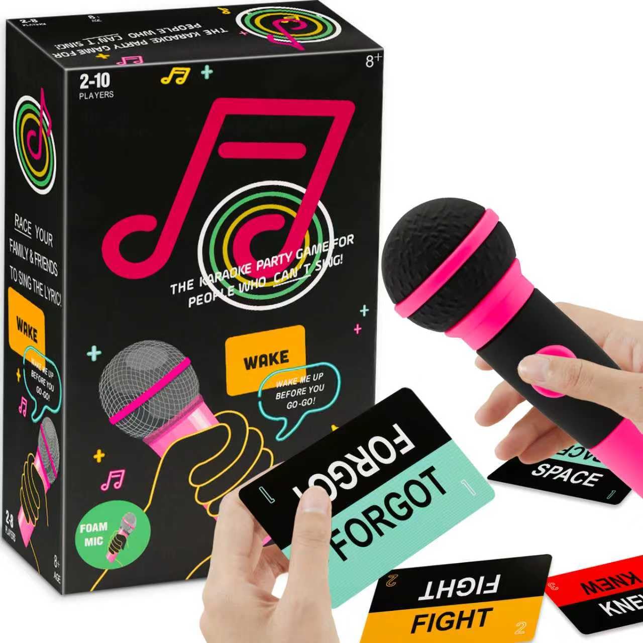 Mic Karaoke Party Game for 2-10 Players, Music Card Game with 250 Lyrics, Foam Microphone Included for Family and Adult Gifts