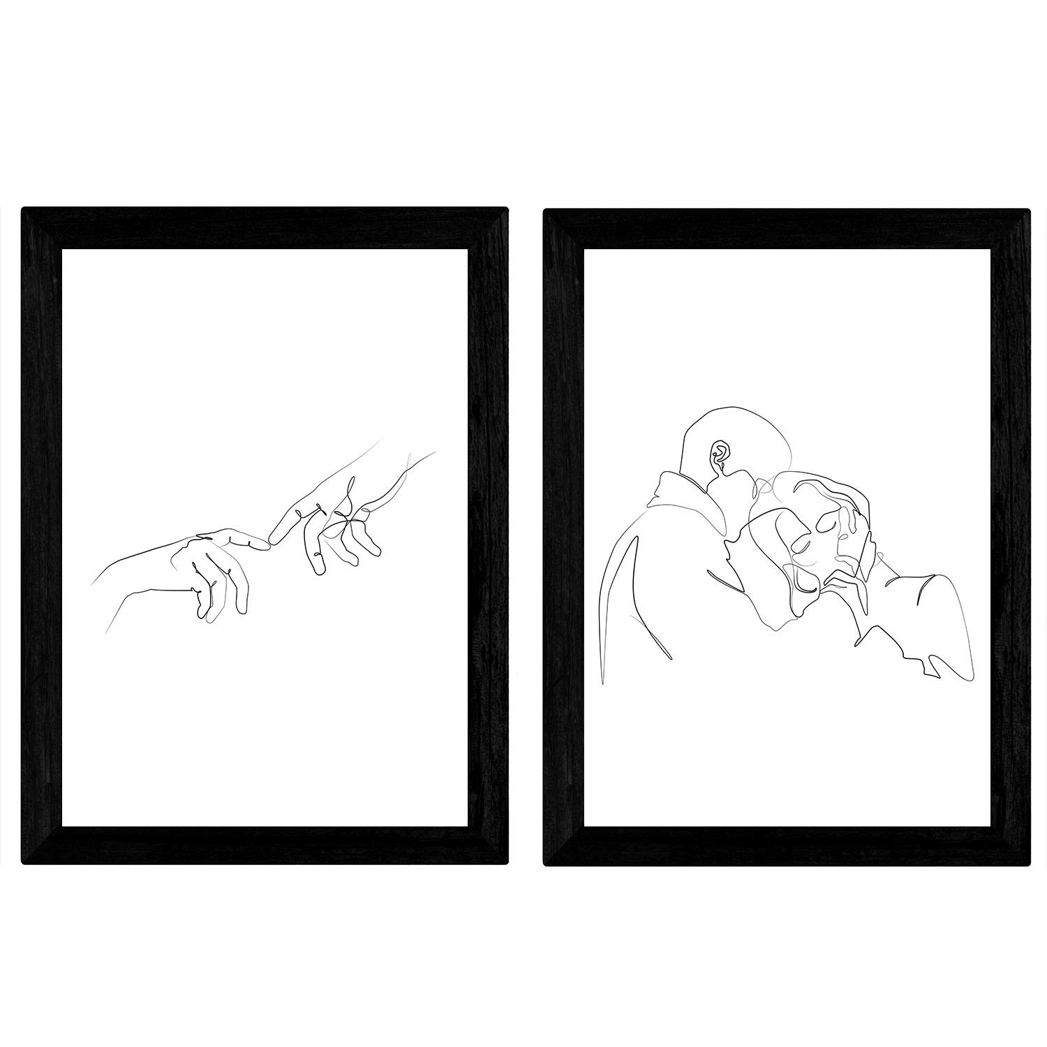 Nacnic Set of 2 sheets of drawings with a single stroke Hug couple and hands. Posters with a single line. A3 size unframed — image 1