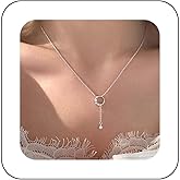 Andelaisi Boho Crystal Circle Y Lariat Choker Necklace Open Eternity Circle Pendant Necklace Silver Cz Halo Necklace Circle Y Drop Necklace Vintage Rhinestone Circle Necklace Choker Jewelry for Women