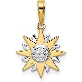 14k Yellow Gold and Rhodium Two-Tone Sunburst Pendant with Textured Center - Celestial Symbol Charm for Women - Radiating Sun Jewelry Medallion for Spiritual Fashion and Daily Wear Necklace