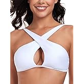 RELLECIGA Women's Halter Bikini Top Criss Cross Cutout Bathing Suit