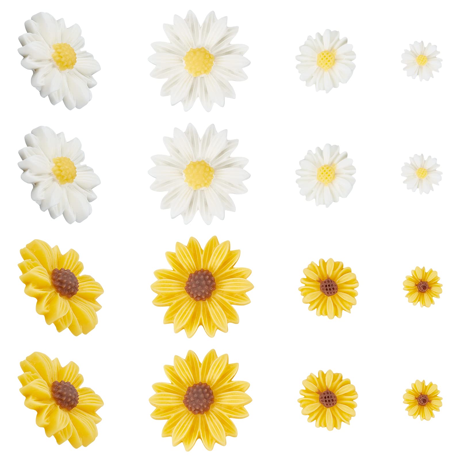 SUPERFINDINGS 110pcs 6 Styles Flower Daisy Slime Resin Cabochon 2 Color Flower Resin Cabochons Flower Daisy Flatback Bead for DIY Scrapbooking Hair Clip Jewelry Craft