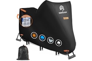 CONFUTURY Heavy Duty Motorcycle Cover,600D Scooter Cover Waterproof Outdoor,Nano Coating with License Plate Window,4 Reflective Strips,2 Locking Holes, 3 Windproof Buckles,Motorbike Cover (L 76"x 37"x 43")