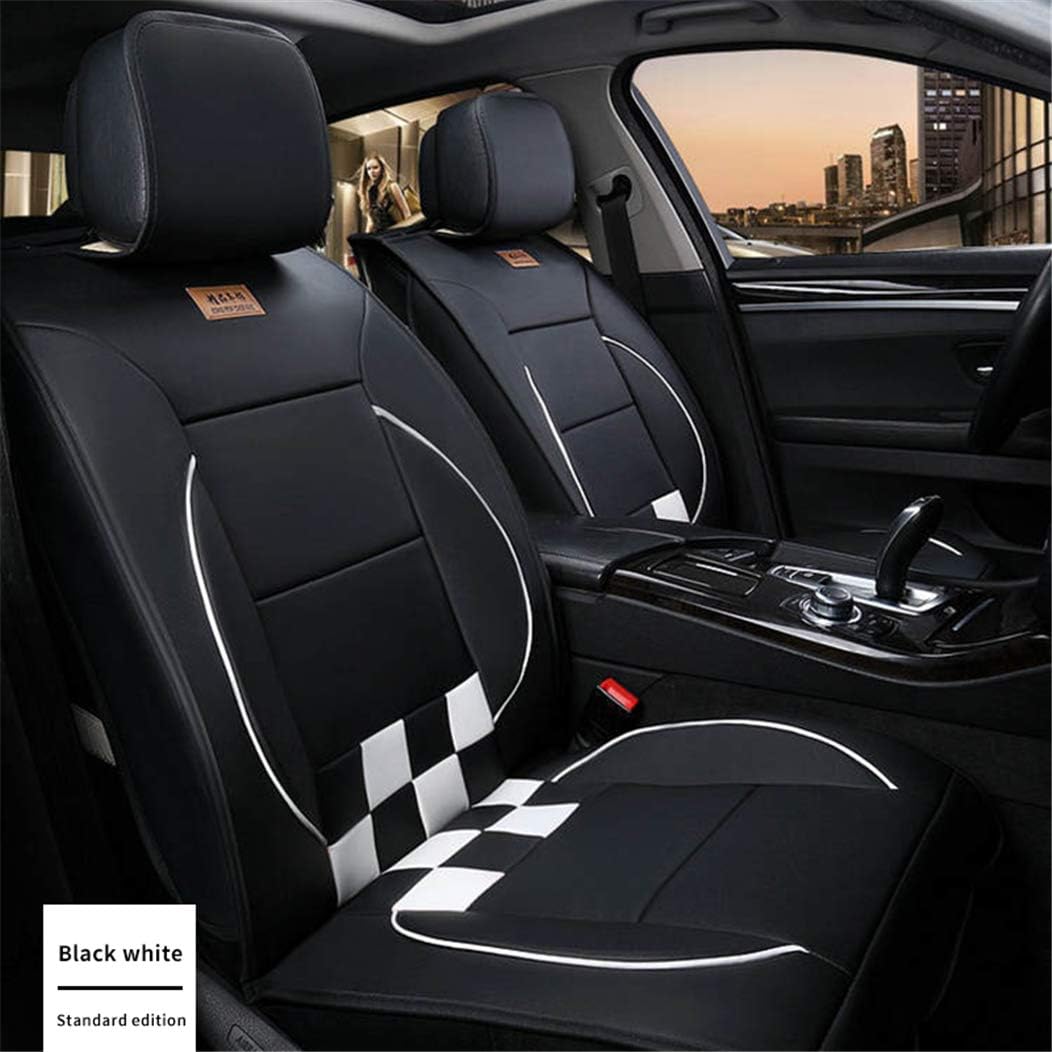 SureMart Car Seat Covers for Renault Koleos Captur Fluence Scenic Duster Leatherette Car Front and Rear Seat Protector Airbag Compatible Wear-Resistant Waterproof Black and White