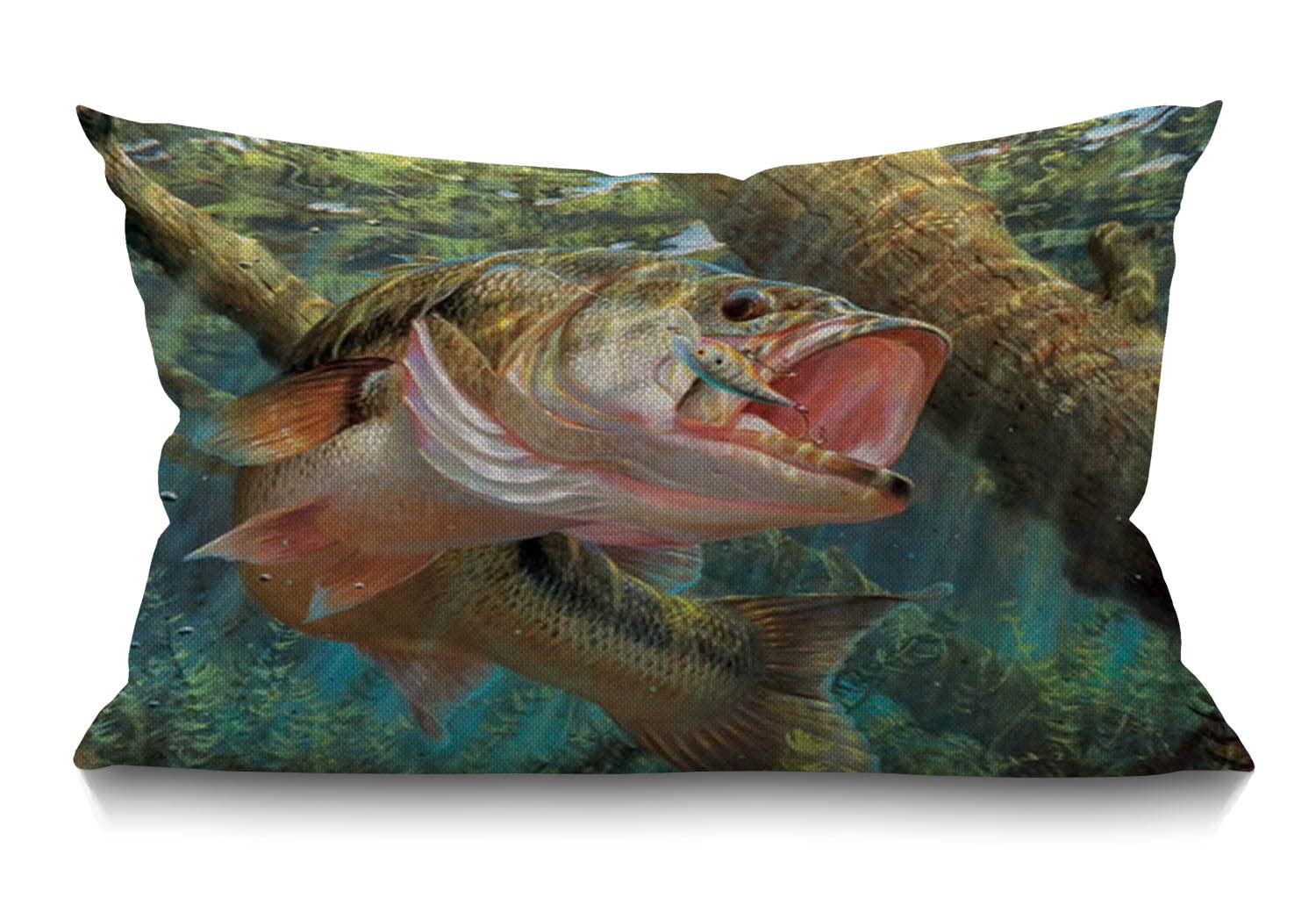 BGBDEIA Farmhouse Decorative Outdoor Cushion Cover Throw Pillow Covers for Couch Sofa Bed Bass Fish Jumping Hook Pillow Cover Modern Decor Pillow Case 30 x 50 cm 12 x 20 Inch