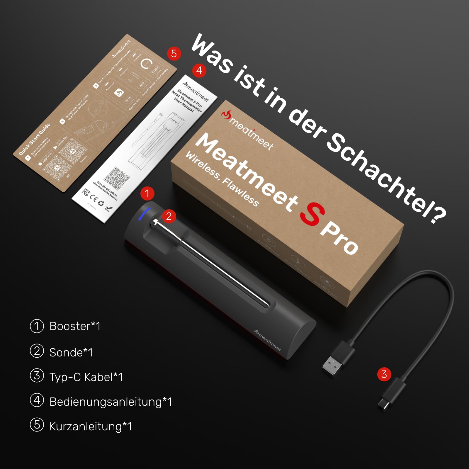 Meatmeet S Pro Fleischthermometer Kabellos mit Bluetooth, 6 Temperatursensoren arbeiten gleichzeitig, ±0,1°C Genauigkeit, App-Überwachung mit Timer und Alarm, IP69 wasserdicht und ölbeständig 7
