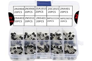 PNP NPN Transistors Kit, Three Pins Silicon Power Transistor Assorted Assortment Box Set Range 2N3904-MPS2907, 10Value,Pack of 200, Ltvystore