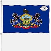 Pennsylvania State Flag 3x5 Double Sided PA State Flags Outdoor Heavy Duty 3 Ply Polyester Material with 2 Metal Grommets 4 Rows of Stitching