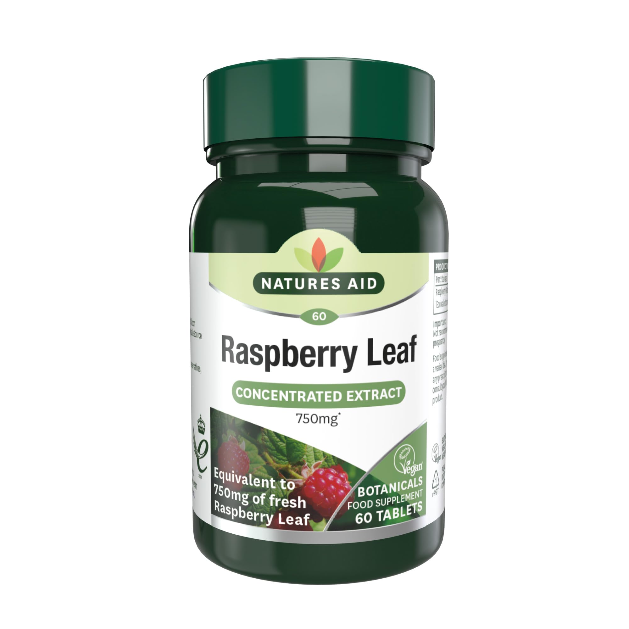 Natures Aid Raspberry Leaf Tablets 750mg Equivalent – High Potency Support for Women’s Health & Menstrual Comfort Support - Botanical Supplement – Vegan, Non-GMO, Gluten-Free – 60 Tablets