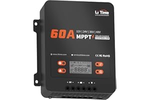 LiTime 60A MPPT Solar Charge Controller (No Build-in Bluetooth), 12V/24V/36V/48V Auto, Max PV Input 200VDC LCD Display Solar Panel Regulator for LiFePO4/Lead-acid Battery