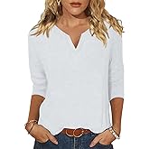 EADINVE Womens V Neck 3/4 Sleeve T-Shirts Solid Color Casual Basic Tops Summer 2024 Tees Blouses Loose Fit Pullover 2024