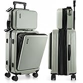 TRAVELARIM 22 Inch Carry On Luggage 22x14x9 Airline Approved, Small Carry On Suitcase, Hard-shell Carry-on Luggage with Wheels, Durable Expandable Sage Green Luggage Carry-On with Cosmetic Case