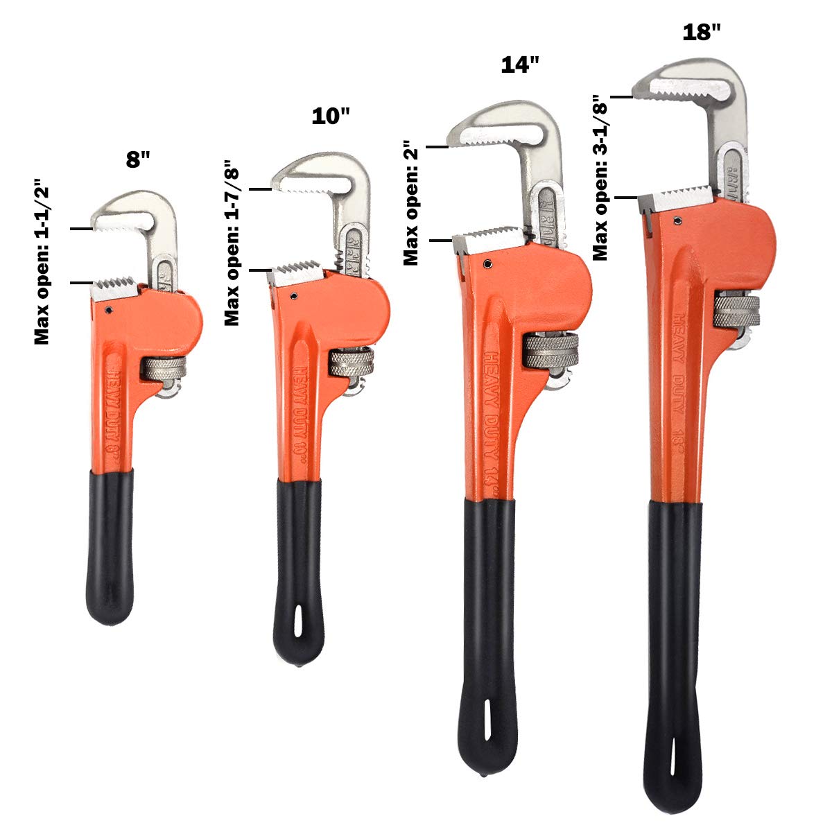 Goplus 4pcs Pipe Wrench Set, Heat Treated Plumbing Wrench w/Soft Grip