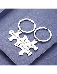 CJ&M - Juego de llaveros de acero inoxidable con texto en inglés "I Love You More I Love You Most Parejas"