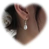 Boho Pearl Drop Earrings Teardrop Pearl Earrings Pearl Dangle Hook Earrings Silver Pearl Bead Earrings Wedding Pearl Earrings Jewelry for Women and Girls Gifts
