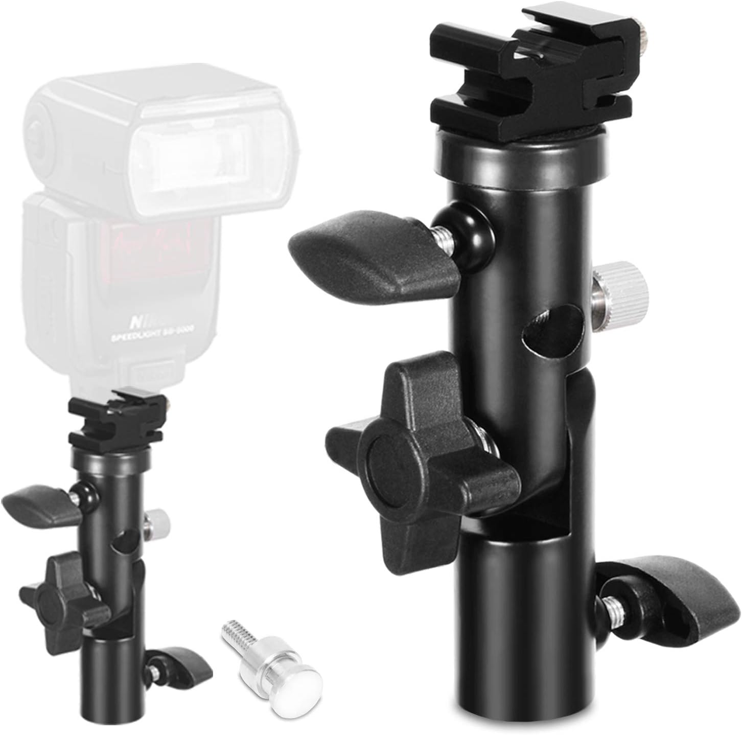 Type E TFJ (New Version) Professional Universal Light Stand Swivel Hot Shoe Flash Holder Mount with Umbrella Holder for Canon, Nikon, Sony, Pentax, Olympus and other DSLR and Studio LED