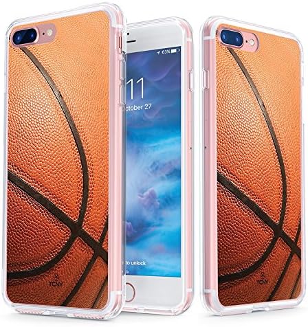 iPhone 7 Plus Case - True Color Clear-Shield Basketball Sports Collection Printed on Clear Back - Soft and Hard Thin Shock Absorbing Dustproof Full Protection Bumper Cover