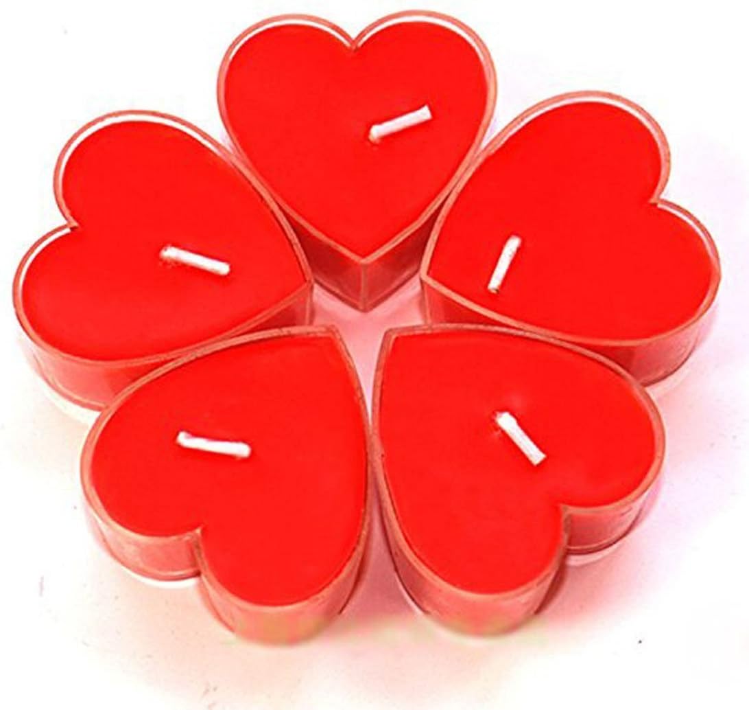 Ectkuee Pack of 18 Heart Shaped Red Tea Light Candles 2H Burn Time