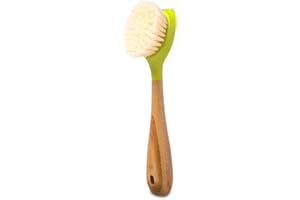 Full Circle Be Good Bamboo Handle Dish Brush – Sustainable Kitchen Cleaning with Tough Bristles - Natural Dish Scrubber & Cast Iron Cleaner - Long Handle Brush for Dishes, Pots, and Pans, Green