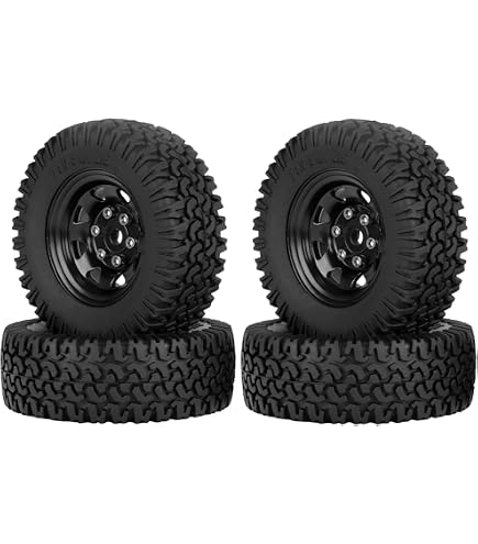 WONFAST 1.55 Inch Beadlock Wheels & Tires For 1/10 RC Crawler - 4pcs Aluminum Rims, Rubber Tires