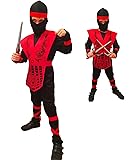 Shogun Ninja Costume,Red Dragon Fighter, Kids Costume (Size 4-6 years)