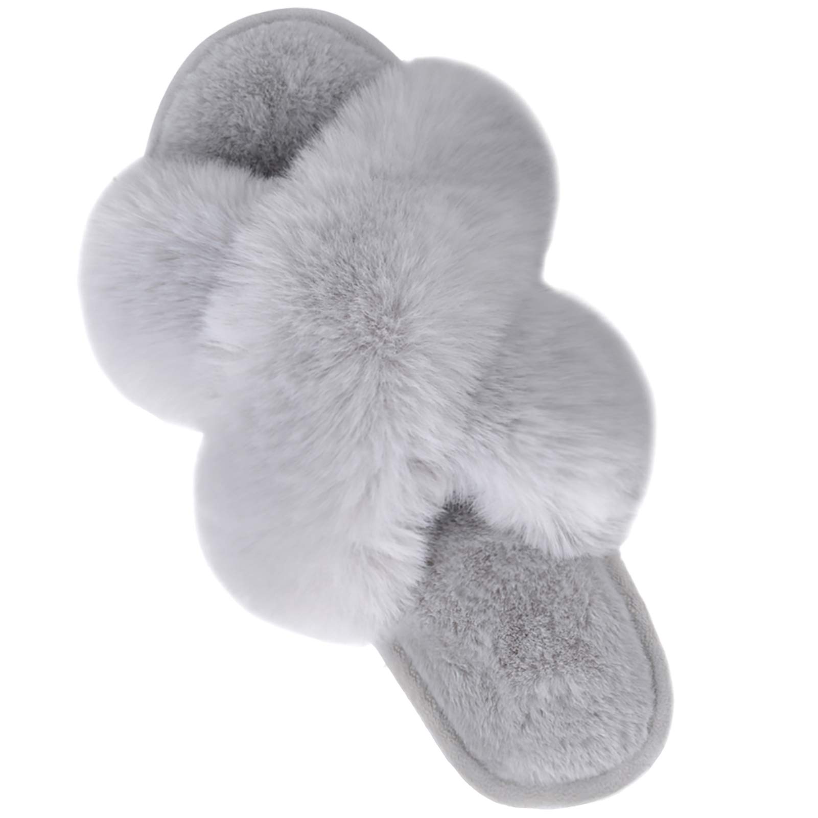 Photo 1 of Parlovable Women's Fuzzy Slippers Comfy Cross Band House Shoes Memory Foam Open Toe Indoor Gifts for Ladies Grey 7-8